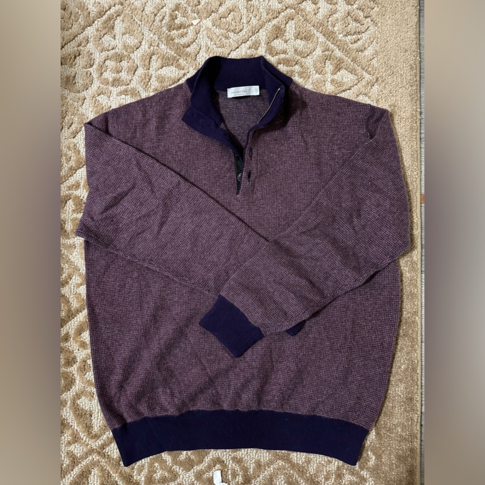 Ermenegildo Zegna Pure Cashmere Zip Buttoned Mock Neck Purple Sweater